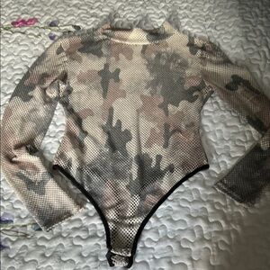 PrettyLittleThing Camouflage Bodysuit Long Sleeve Top
